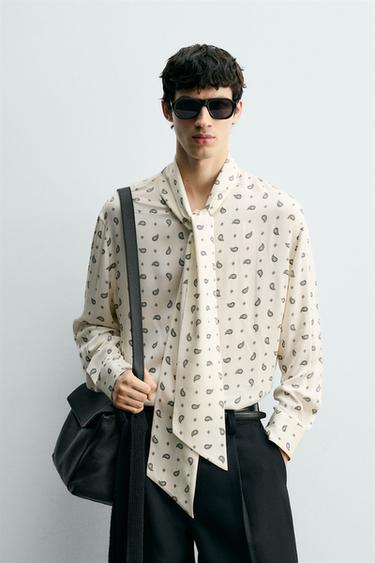 PAISLEY PRINT SHIRT WITH TIED DETAIL - White by Zara