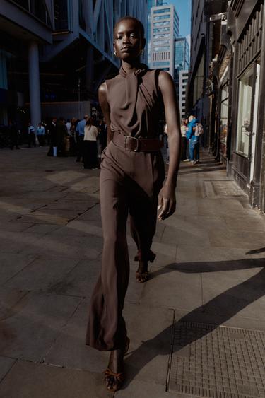 SLEEVELESS JUMPSUIT WITH BELT - Brown by Zara - Image 0