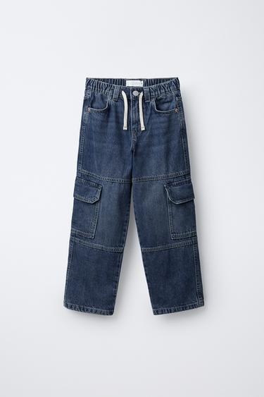 EMBROIDERED CARGO JEANS - Mid-blue by Zara