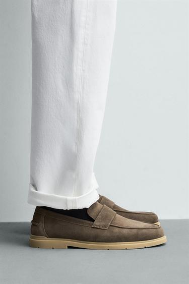 CASUAL LEATHER LOAFERS - Taupe Grey by Zara