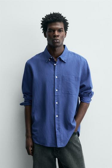 REGULAR FIT LINEN-COTTON SHIRT - Bluish by Zara
