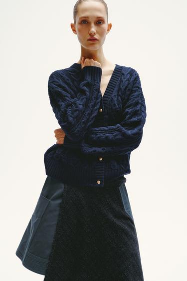 CABLE-KNIT CARDIGAN - Navy blue by Zara - Image 0