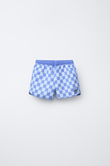6-14 YEARS/ CHECKERBOARD SWIM SHORTS - Aquamarine by Zara