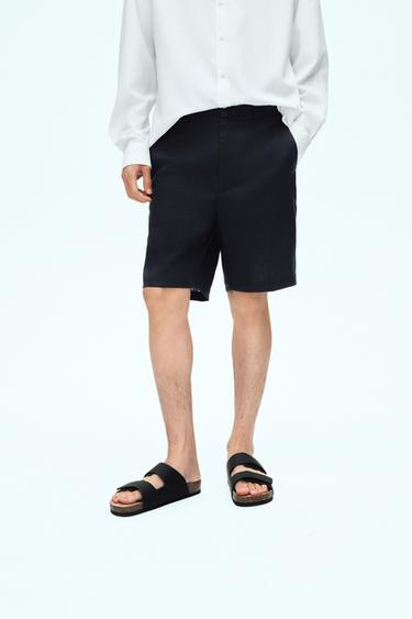 100% LINEN BERMUDA SHORTS - Navy blue by Zara