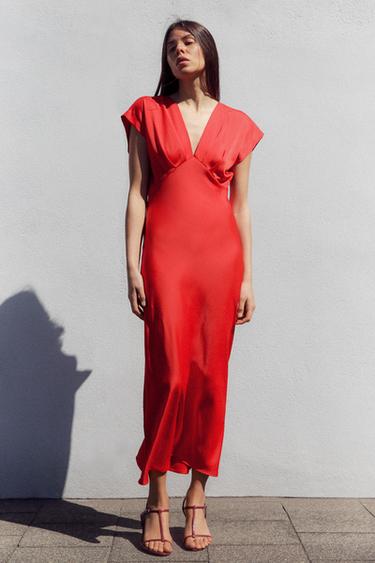 SATIN MIDI DRESS - Coral by Zara