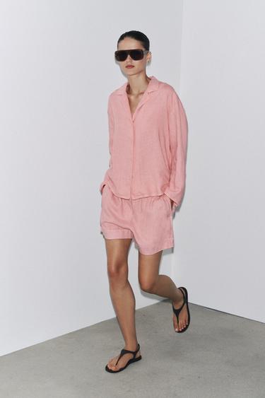 ZW COLLECTION 100% LINEN SHIRT - Pink by Zara
