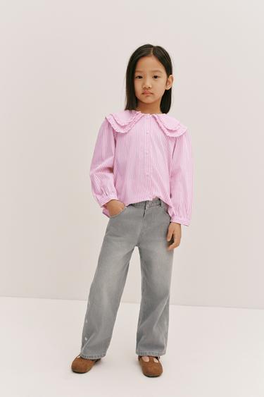 STRIPED SHIRT WITH DOUBLE COLLAR - Mid-pink by Zara