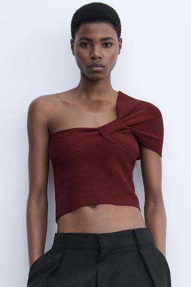 ASYMMETRIC KNIT TOP - Burgundy by Zara
