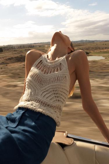 DISTRESSED KNIT HALTER TOP - Sand by Zara