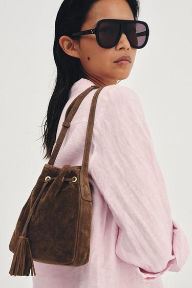 MINI GATHERED LEATHER CROSSBODY BAG - SAND/BROWN by Zara