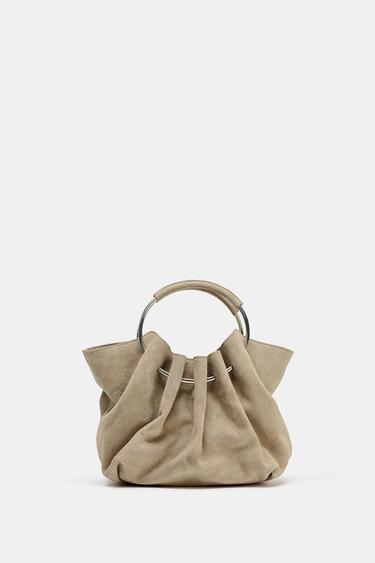 RIGID HANDLE SPLIT SUEDE BUCKET BAG - SAND/BROWN by Zara