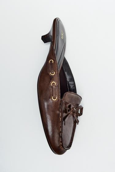 LEATHER SLINGBACK DECK SHOES - Dark tan by Zara