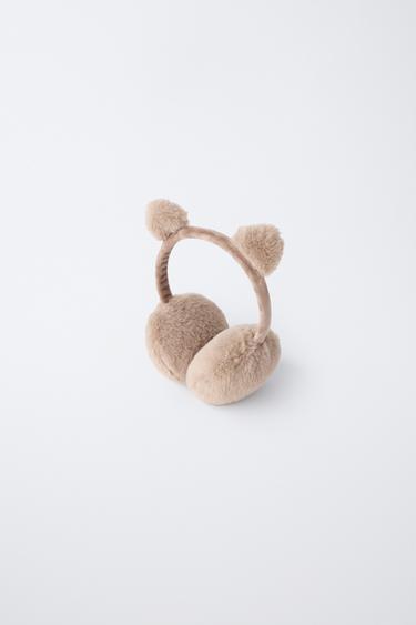 FAUX FUR EARMUFFS WITH LITTLE EARS - Brown / Taupe by Zara