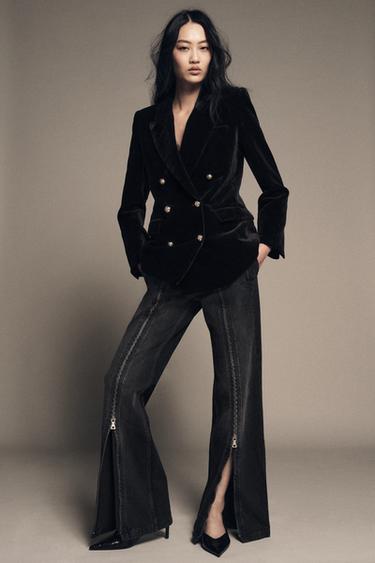 ZW COLLECTION WIDE-LEG MID-WAIST JEANS WITH ZIPS - Black by Zara