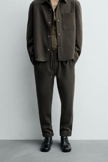 COMFORT NON-IRON JOGGER WAIST TROUSERS - Green marl by Zara