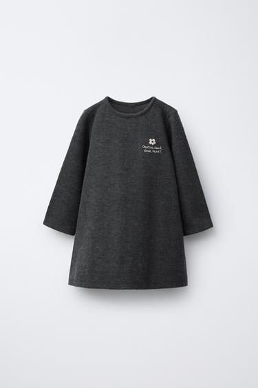 SOFT TOUCH DRESS WITH EMBROIDERED TEXT - Anthracite grey by Zara