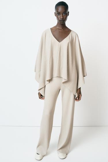 RIBBED ASYMMETRIC CAPE - Ecru by Zara - Image 0