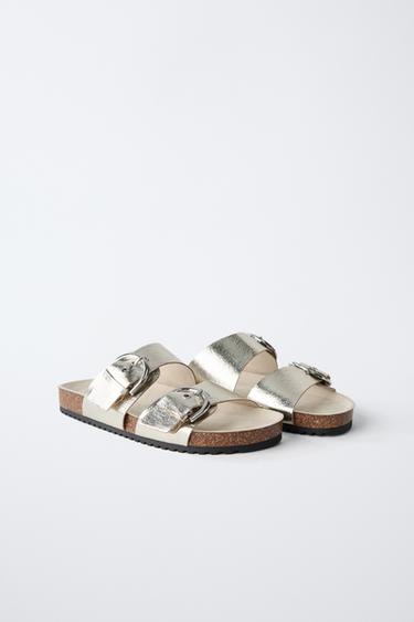METALLIC BUCKLE SANDALS - Silver by Zara