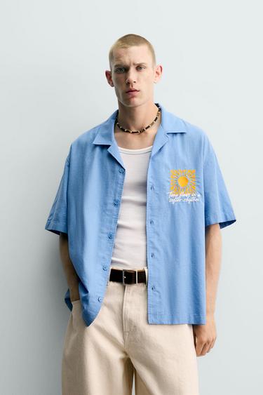 SUN EMBROIDERY RELAXED FIT SHIRT - Blue by Zara