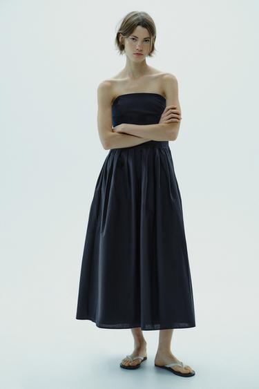STRAPLESS POPLIN DRESS - Navy blue by Zara