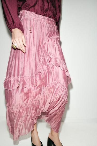 RUFFLED MIDI SKIRT - MARSALA by Zara