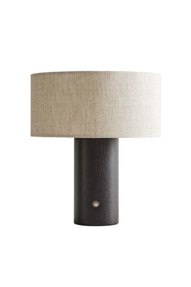 SMALL LINEN AND WOOD CORDLESS TABLE LAMP - Ecru by Zara