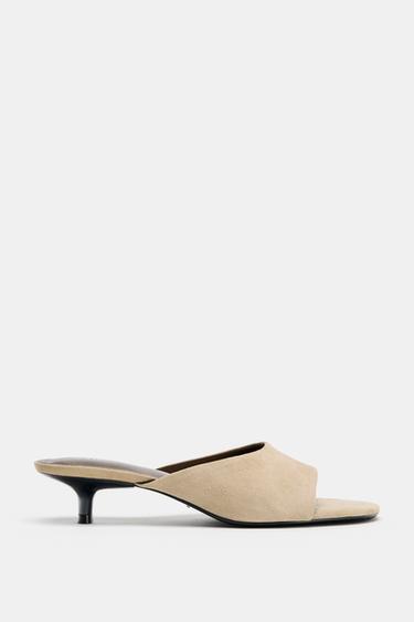 SUEDE KITTEN HEEL SANDALS - Beige by Zara