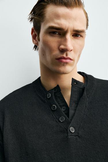 COTTON/LINEN KNIT T-SHIRT - Black by Zara