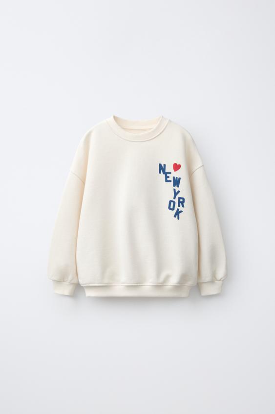 HEART AND SLOGAN PRINT SWEATSHIRT - Ecru by Zara - Image 0
