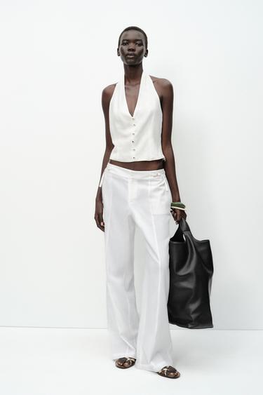 HALTER WAISTCOAT TOP LINEN BLEND - White by Zara - Image 0