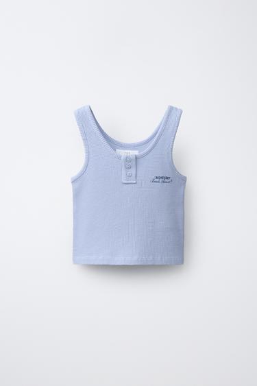 WAFFLE TEXT TOP - Light blue by Zara