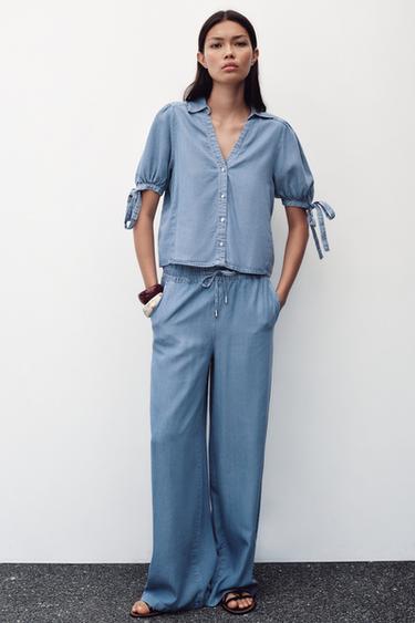 SHORT SLEEVE SHIRT WITH TIES - Light blue by Zara - Image 0