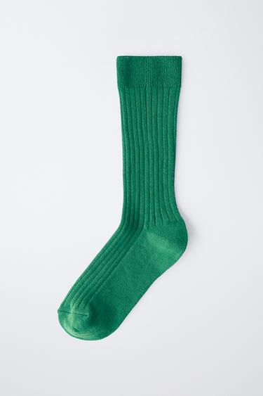 LONG RIBBED SOCKS - Green by Zara