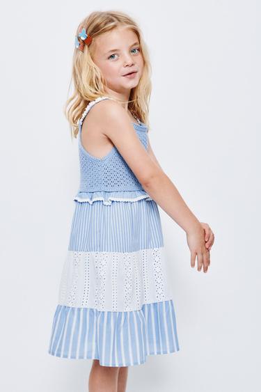 KNIT DRESS WITH STRIPES AND SWISS EMBROIDERY - Blue/White by Zara
