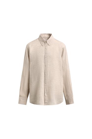 100% LINEN REGULAR FIT SHIRT - Light beige by Zara