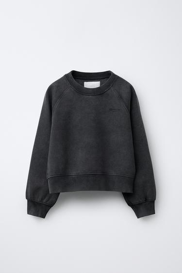 FADED-EFFECT SLOGAN SWEATSHIRT - Grey by Zara