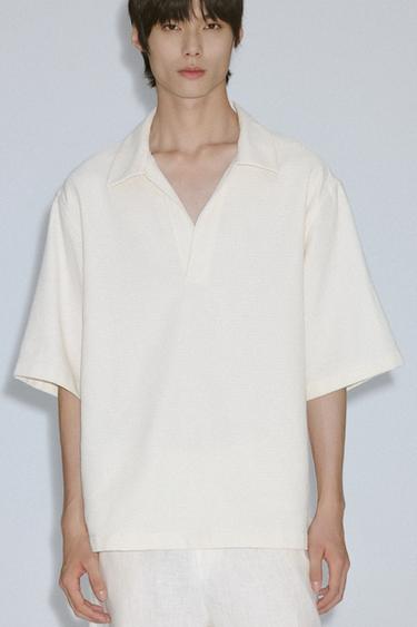 RELAXED FIT TEXTURED POLO SHIRT - Ecru by Zara