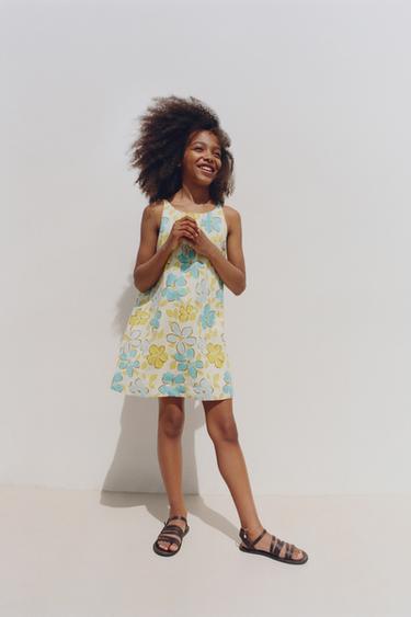 FLORAL COTTON-LINEN DRESS - Turquoise by Zara