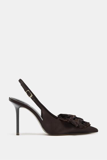 SATIN-FINISH SLINGBACK SHOES WITH BOW - Brown by Zara