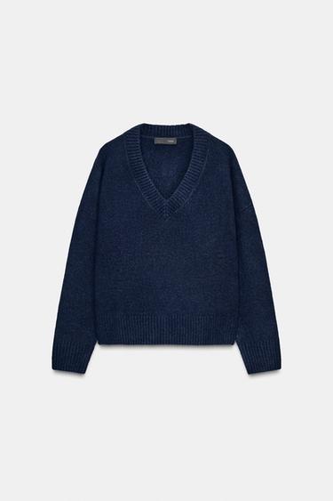 SOFT KNIT V-NECK JUMPER - Navy blue by Zara