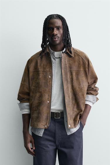 FADED-EFFECT SUEDE LEATHER JACKET - Brown by Zara