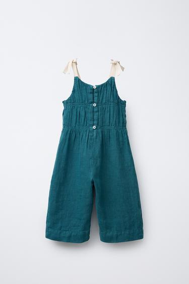LONG 100% LINEN DUNGAREES - Green / Blue by Zara - Image 0