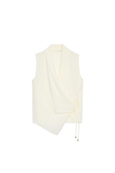 FLOWING CROSSOVER TOP - Oyster-white by Zara