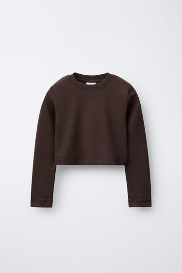 BASIC CROPPED T-SHIRT - Brown by Zara - Image 0