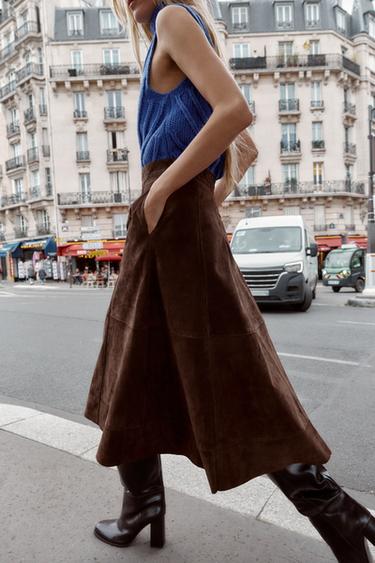 100% SUEDE LAYERED SKIRT - Dark brown by Zara