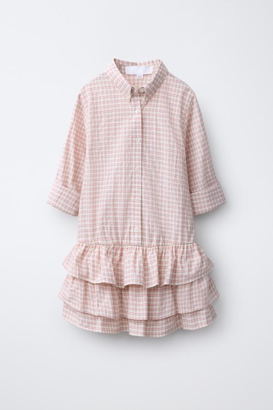 CHECKED RUFFLE SHIRT DRESS - Pink by Zara - Image 0