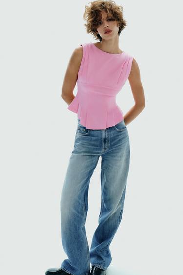 PLEATED ZIP T-SHIRT - Pink by Zara