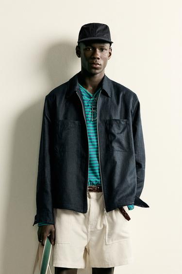 100% LINEN ZIP-UP OVERSHIRT - Navy blue by Zara