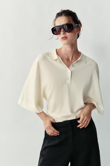 3/4 SLEEVE KNIT POLO SHIRT - Ecru by Zara