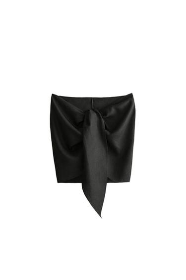 SHORT LINEN BLEND BEACH SARONG WITH KNOT - Black by Zara